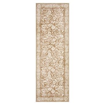 Retro Floral Washable Area Rug with Non-Slip TPR Backing, Low-Profile Vintage Botanical Carpet