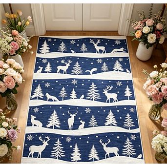 Christmas Area Rug for Living Room Washable Mat Xmas Tree Snowflake Holiday Home Decor for Bedroom