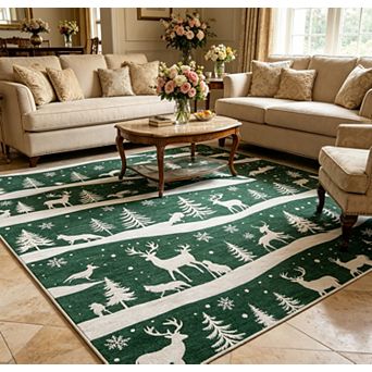 Christmas Area Rug for Living Room Washable Mat Xmas Tree Snowflake Holiday Home Decor for Bedroom