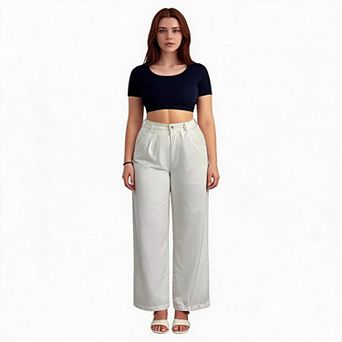 Womens Fashion Wide Leg Pants High Waisted Relaxed Fit Stretchy Wide Leg Long Trouser with Pockets