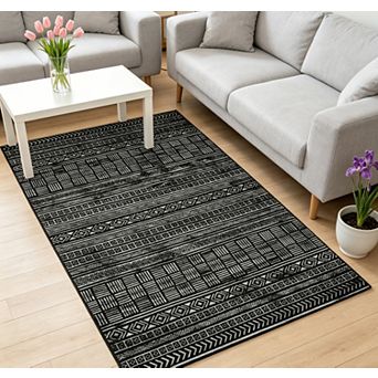 Area Rug Boho Area Rug Low-Pile Non-Slip Print Carpet for Living Room Bedroom Playroom