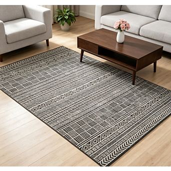 Area Rug Boho Area Rug Low-Pile Non-Slip Print Carpet for Living Room Bedroom Playroom