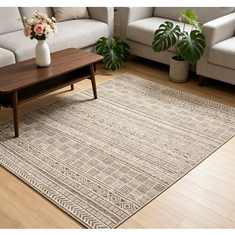 Area Rug Boho Area Rug Low-Pile Non-Slip Print Carpet for Living Room Bedroom Playroom