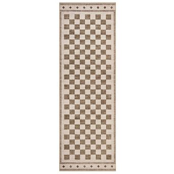 Washable Checkerboard Area Rug with Non-Slip TPR Backing, Low-Profile Polyester Rug for Living Room