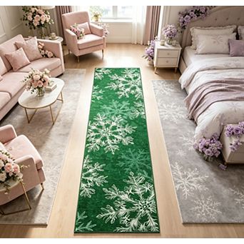 Christmas Area Rug for Dining Machine Washable Carpet Snow Rug Holiday Carpet Folding Festival