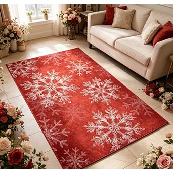 Christmas Area Rug for Dining Machine Washable Carpet Snow Rug Holiday Carpet Folding Festival