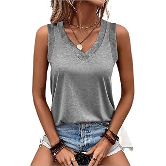 Women's Sleeveless Basic Tank Tee V Neck Loose Fit Summer Trendy Dressy Casual Daily Top