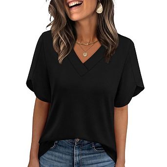Women’s Fashion Summer Blouse, V Neck Petal Short Sleeve Casual Daily Women Clothing Top