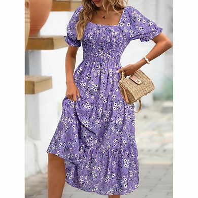 Women's Ditsy Floral Square Neck Tiered Midi Sundress