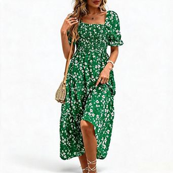 Women's Ditsy Floral Square Neck Tiered Midi Sundress