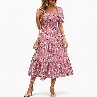 Women's Ditsy Floral Square Neck Tiered Midi Sundress