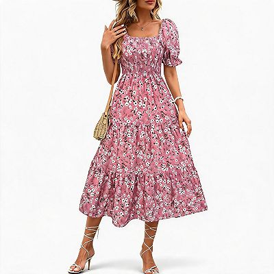 ditsy floral square neck midi dress Wholesale Ditsy Floral Smocked Square Neck Midi Dress SZ25-DR13124 for your  store