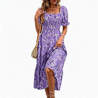 Women's Ditsy Floral Square Neck Tiered Midi Sundress