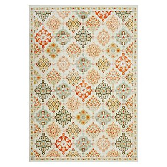 lxt-Boho Floral Checkerboard Area Rug Washable Carpet Accent Living Room Kitchen