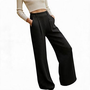 Women's High Waist Wide Leg Trousers Draped Flow Straight Leg Casual Pants with Side Pockets