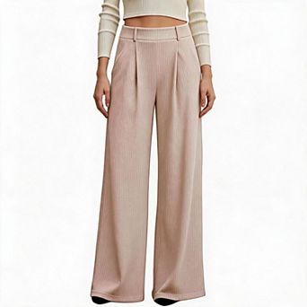 Women's High Waist Wide Leg Trousers Draped Flow Straight Leg Casual Pants with Side Pockets