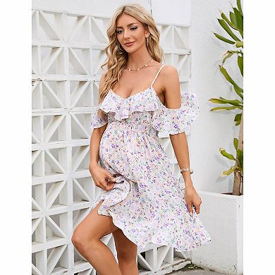 Maternity Daisy Floral Cold Shoulder Mini Dress