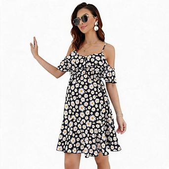 Maternity Daisy Floral Cold Shoulder Mini Dress