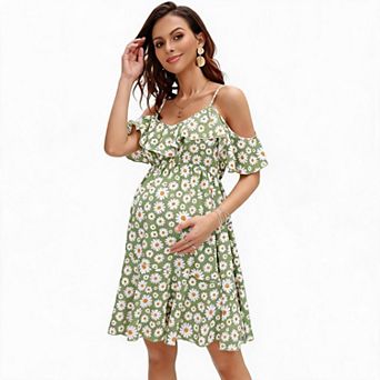 Maternity Daisy Floral Cold Shoulder Mini Dress