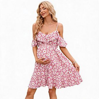 Maternity Daisy Floral Cold Shoulder Mini Dress