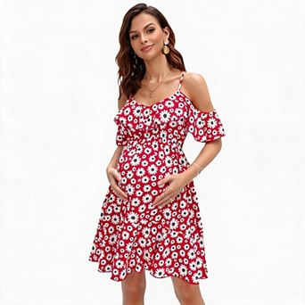Maternity Daisy Floral Cold Shoulder Mini Dress