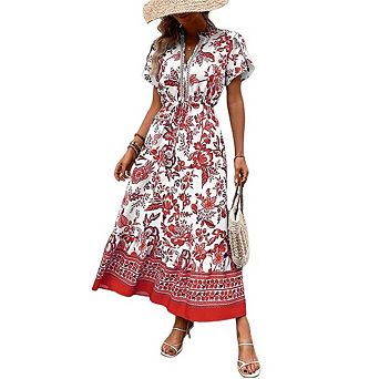Women's Retro Ethnic Style Party Dress Flowy Casual A line Printed Dress