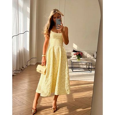 square neck summer maxi dress Cupshe Shell We Striped Maxi Dress - Brown
