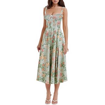Women's Boho Floral Long Maxi Sundress Square Neck Strap Swing A Line Summer Beach Outfits