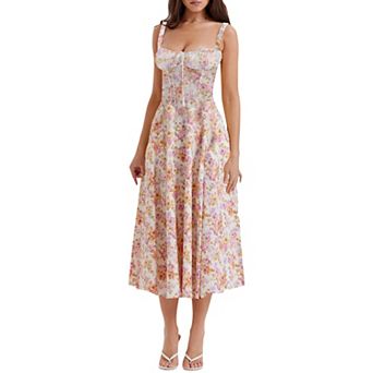 Women's Boho Floral Long Maxi Sundress Square Neck Strap Swing A Line Summer Beach Outfits