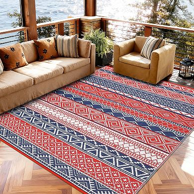 Boho Waterproof Outdoor Rug UV Resistant and Easy to Hose Clean Carpet