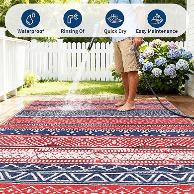 Boho Waterproof Outdoor Rug UV Resistant and Easy to Hose Clean Carpet
