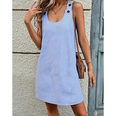 Women's Beach Vacation Sundress, Sleeveless Button Down Boho Summer Dress