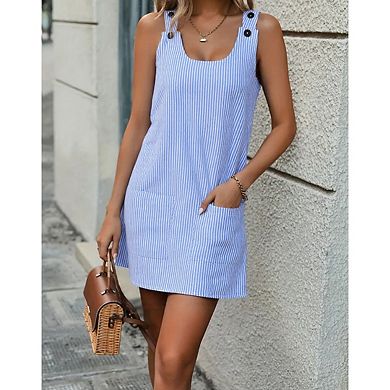 Women's Beach Vacation Sundress, Sleeveless Button Down Boho Summer Dress