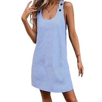 Women's Beach Vacation Sundress, Sleeveless Button Down Boho Summer Dress