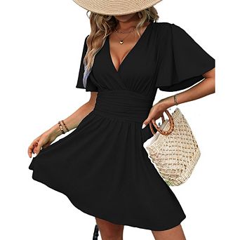 Women's Deep V Neck Spring Summer Dress Bow Tie Mini Elegant Cocktail Dress Date Night Dress