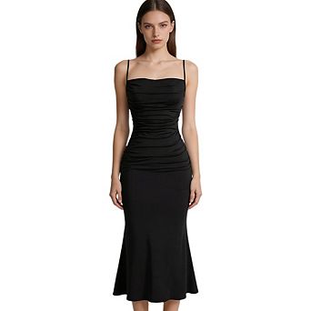 Women's Spaghetti Strap Maxi Dress Sleeveless Bodycon Elegant Evening Wedding Formal Midi Dress