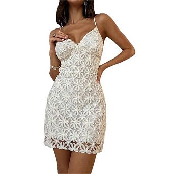 Women's V Neck Floral Cami Dress Sleeveless Mini Wedding Guest Dress Elegant Party Dress