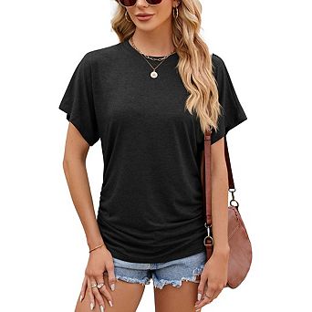 Women's Raglan Crew Neck Short Sleeve T Shirt Top Casual Stylish and Versatile Top