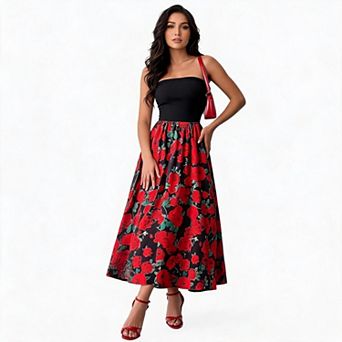 Women's Elegant Strapless Printed Maxi Dress  Floral Beach Dress Casual Party Dress