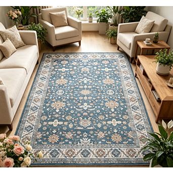 Area Rugs Washable Non-Slip Area Rug for Living Room Vintage Oriental Carpet Distressed Throw Mat