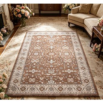 Area Rugs Washable Non-Slip Area Rug for Living Room Vintage Oriental Carpet Distressed Throw Mat