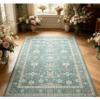 Area Rugs Washable Non-Slip Area Rug for Living Room Vintage Oriental Carpet Distressed Throw Mat