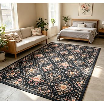 Floral Carpet Area Rug Washable Rugs for Bedroom Non Slip Soft Carpet for Bedroom Living Room Rug