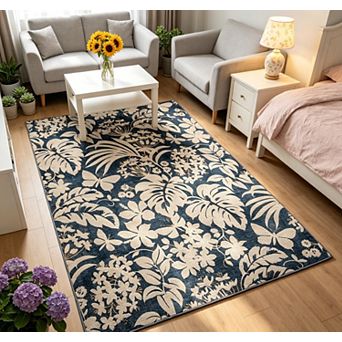 Area Rug Botanical Floral Accent Carpet Stain-Resistant Carpet for Living Room Bedroom Kitchen