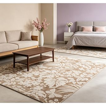Area Rug Botanical Floral Accent Carpet Stain-Resistant Carpet for Living Room Bedroom Kitchen