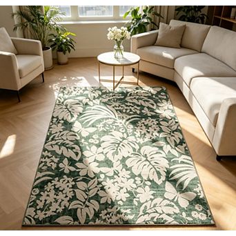 Area Rug Botanical Floral Accent Carpet Stain-Resistant Carpet for Living Room Bedroom Kitchen