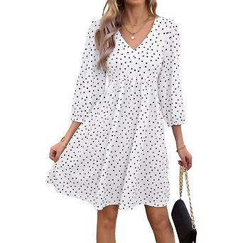 Women's 3/4 Sleeve Dress Casual Flowy V Neck Vocation Boho Beach A-Line Dress
