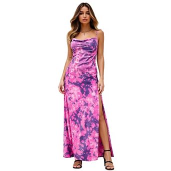 Women Drape Neck Formal Maxi Dresses Backless Spaghetti Straps Sleeveless Cocktail Party Dresses