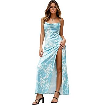Women Drape Neck Formal Maxi Dresses Backless Spaghetti Straps Sleeveless Cocktail Party Dresses