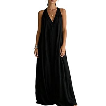 Womens Summer Halter Maxi Dress Casual Sleeveless V Neck Long Beach Vacation Sundress